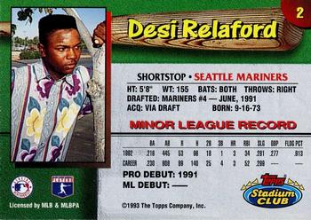 1993 Stadium Club Seattle Mariners #2 Desi Relaford  Back