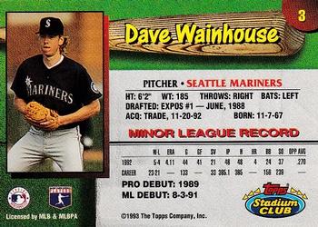 1993 Stadium Club Seattle Mariners #3 Dave Wainhouse  Back