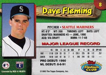 1993 Stadium Club Seattle Mariners #8 Dave Fleming  Back
