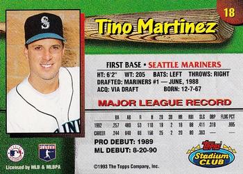 1993 Stadium Club Seattle Mariners #18 Tino Martinez  Back