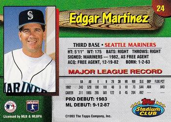 1993 Stadium Club Seattle Mariners #24 Edgar Martinez  Back