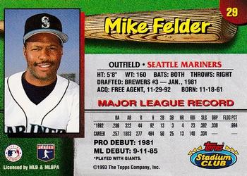 1993 Stadium Club Seattle Mariners #29 Mike Felder  Back