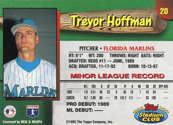 1993 Stadium Club Florida Marlins #20 Trevor Hoffman Back
