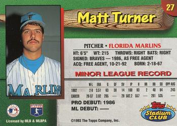 1993 Stadium Club Florida Marlins #27 Matt Turner Back
