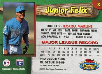 1993 Stadium Club Florida Marlins #8 Junior Felix Back