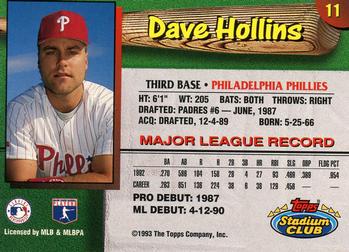 1993 Stadium Club Philadelphia Phillies #11 Dave Hollins  Back