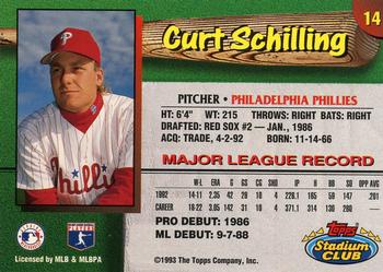 1993 Stadium Club Philadelphia Phillies #14 Curt Schilling  Back