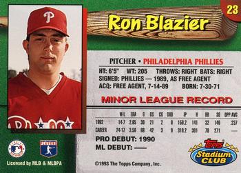 1993 Stadium Club Philadelphia Phillies #23 Ron Blazier  Back