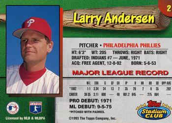 1993 Stadium Club Philadelphia Phillies #2 Larry Andersen  Back