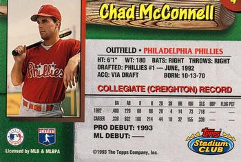 1993 Stadium Club Philadelphia Phillies #4 Chad McConnell  Back