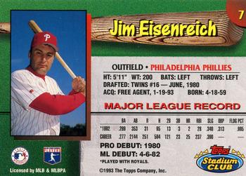 1993 Stadium Club Philadelphia Phillies #7 Jim Eisenreich  Back