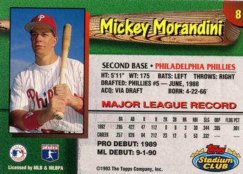 1993 Stadium Club Philadelphia Phillies #8 Mickey Morandini  Back