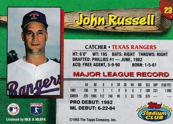 1993 Stadium Club Texas Rangers #23 John Russell  Back