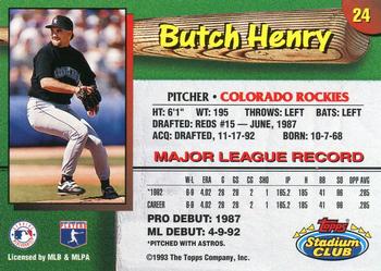 1993 Stadium Club Colorado Rockies #24 Butch Henry  Back