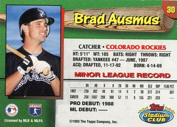 1993 Stadium Club Colorado Rockies #30 Brad Ausmus  Back
