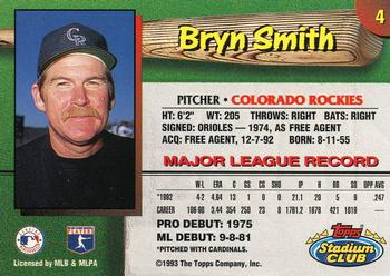 1993 Stadium Club Colorado Rockies #4 Bryn Smith  Back