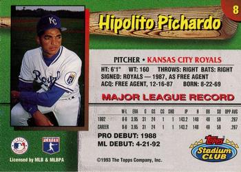 1993 Stadium Club Kansas City Royals #8 Hipolito Pichardo  Back