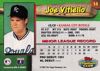 1993 Stadium Club Kansas City Royals #14 Joe Vitiello  Back