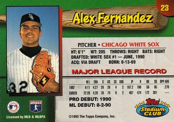1993 Stadium Club Chicago White Sox #23 Alex Fernandez  Back