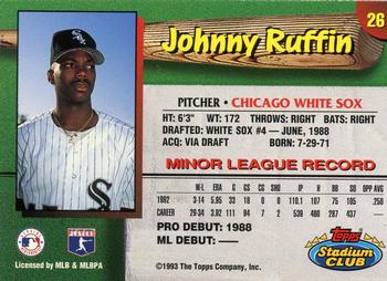 1993 Stadium Club Chicago White Sox #26 Johnny Ruffin  Back