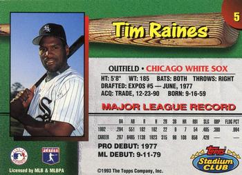 1993 Stadium Club Chicago White Sox #5 Tim Raines  Back