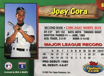 1993 Stadium Club Chicago White Sox #6 Joey Cora  Back