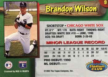 1993 Stadium Club Chicago White Sox #9 Brandon Wilson  Back
