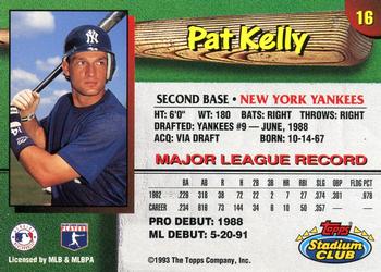 1993 Stadium Club New York Yankees #16 Pat Kelly  Back