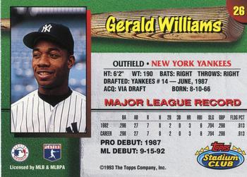 1993 Stadium Club New York Yankees #26 Gerald Williams  Back