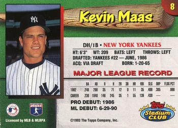 1993 Stadium Club New York Yankees #8 Kevin Maas  Back