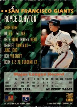 1994 Stadium Club Team #2 Royce Clayton Back