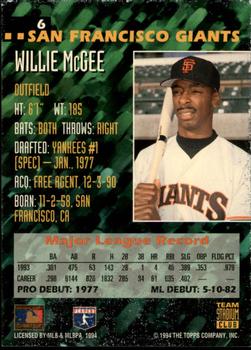 1994 Stadium Club Team #6 Willie McGee Back