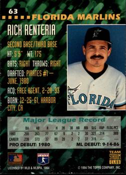 1994 Stadium Club Team #63 Rick Renteria Back
