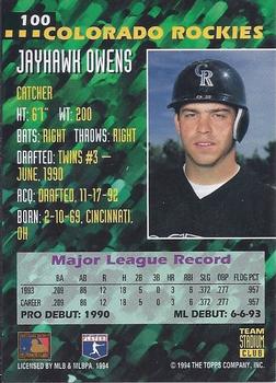 1994 Stadium Club Team #100 Jayhawk Owens Back