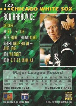 1994 Stadium Club Team #123 Ron Karkovice Back