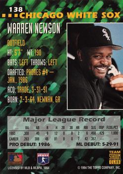 1994 Stadium Club Team #138 Warren Newson Back