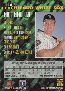 1994 Stadium Club Team #148 Matt Merullo Back