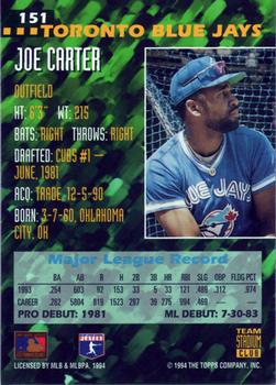 1994 Stadium Club Team #151 Joe Carter Back
