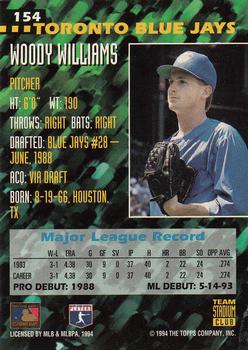 1994 Stadium Club Team #154 Woody Williams Back