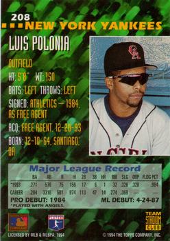 1994 Stadium Club Team #208 Luis Polonia Back