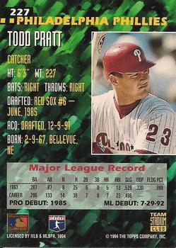 1994 Stadium Club Team #227 Todd Pratt Back