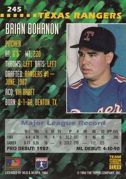 1994 Stadium Club Team #245 Brian Bohanon Back