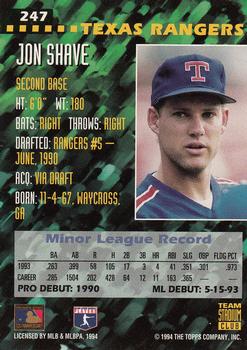 1994 Stadium Club Team #247 Jon Shave Back