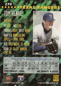 1994 Stadium Club Team #270 Tom Henke Back