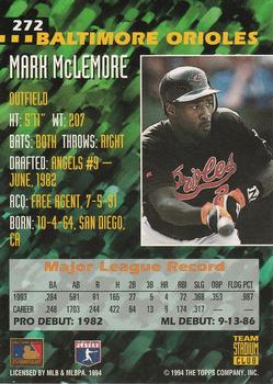 1994 Stadium Club Team #272 Mark McLemore Back