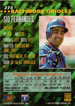 1994 Stadium Club Team #273 Sid Fernandez Back
