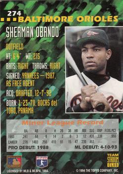 1994 Stadium Club Team #274 Sherman Obando Back