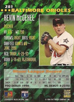 1994 Stadium Club Team #281 Kevin McGehee Back