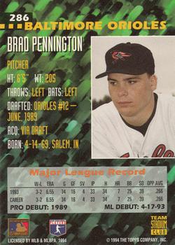 1994 Stadium Club Team #286 Brad Pennington Back