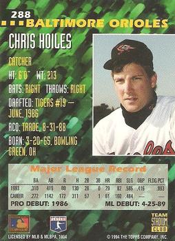 1994 Stadium Club Team #288 Chris Hoiles Back